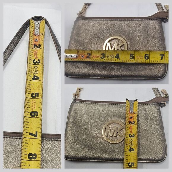 Michael Kors Fulton Gold Metallic Pebbled Leather Wristlet Shoulder Bag 7"x4.5" - Picture 11 of 11